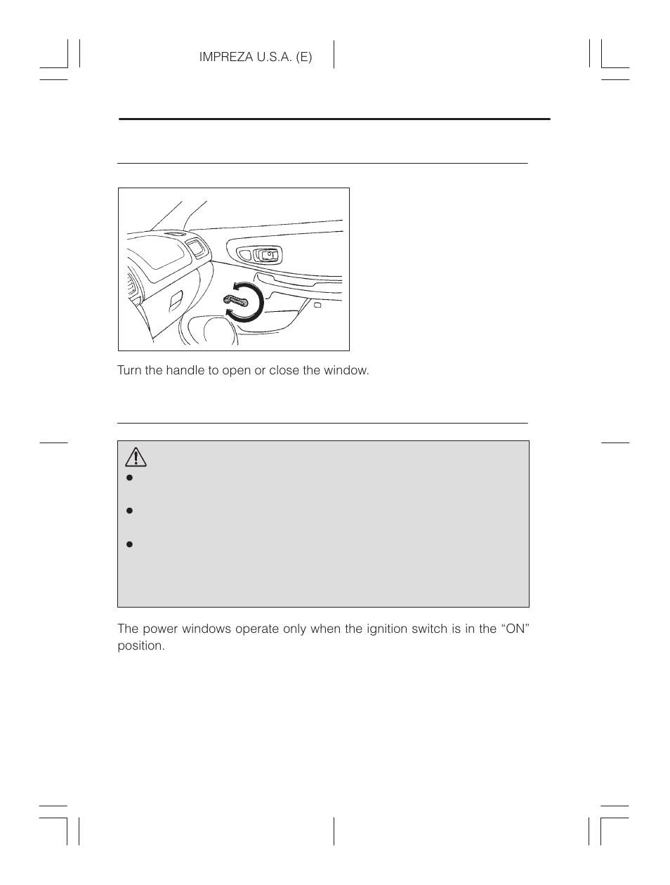 Windows, Power windows (if equipped), Warning | Subaru Impreza 2.2L MT User Manual | Page 53 / 328