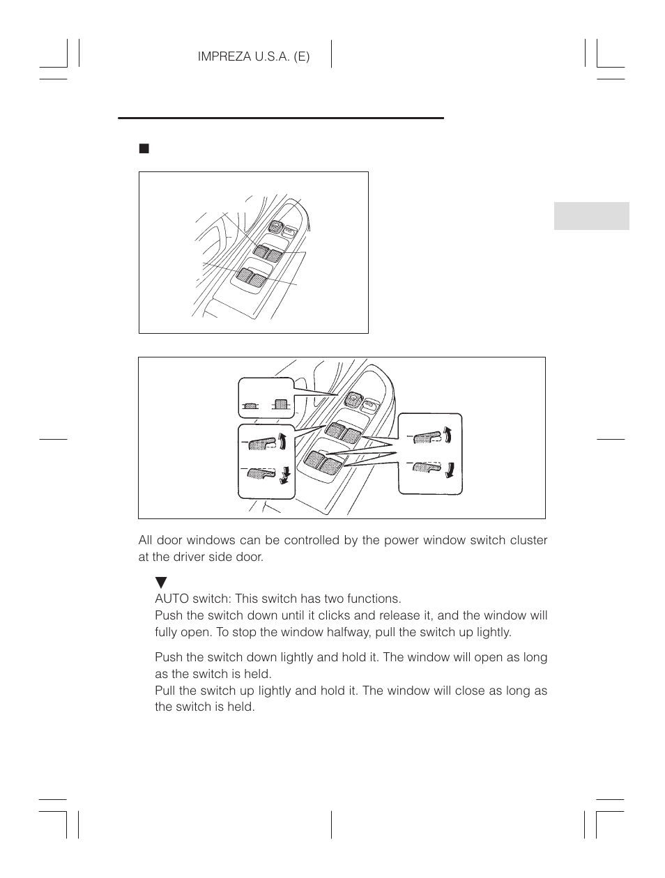 Power window switch cluster (driver’s side) | Subaru Impreza 2.2L MT User Manual | Page 54 / 328