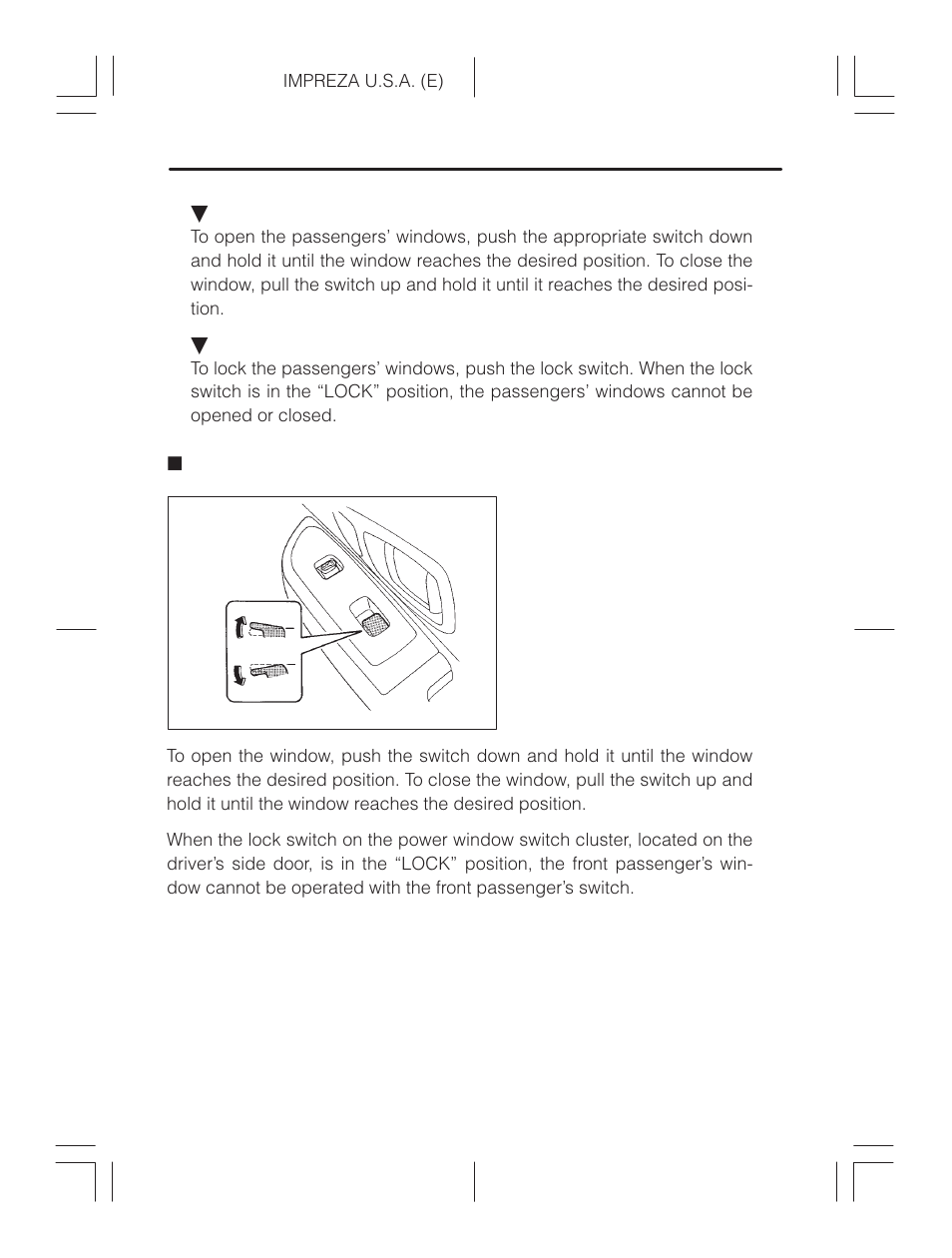 Passenger’s switches | Subaru Impreza 2.2L MT User Manual | Page 55 / 328