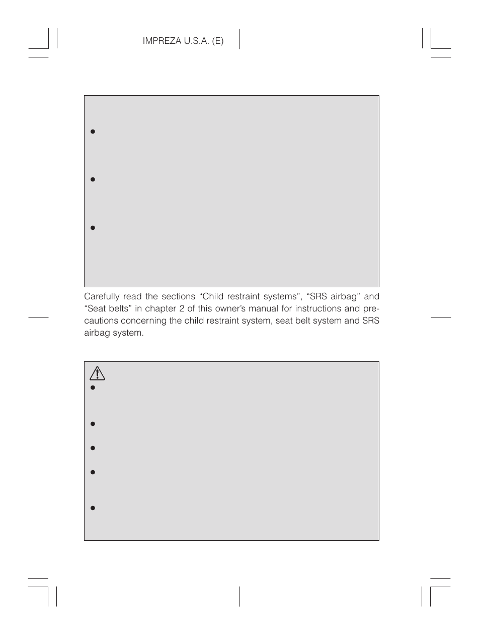 Engine exhaust gas (carbon monoxide), Warning | Subaru Impreza 2.2L MT User Manual | Page 7 / 328