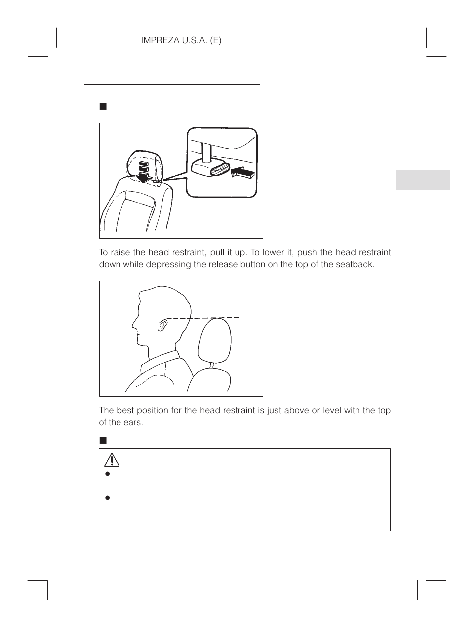 Head restraint adjustment, Rear seat access (coupe), Caution | Subaru Impreza 2.2L MT User Manual | Page 71 / 328