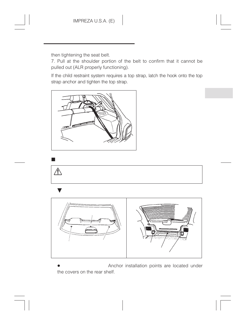 Top strap anchors, Caution | Subaru Impreza 2.2L MT User Manual | Page 91 / 328