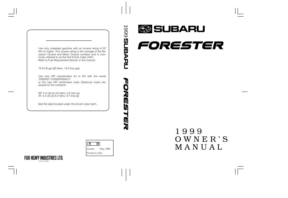 Subaru Forester 1999 User Manual | 26 pages