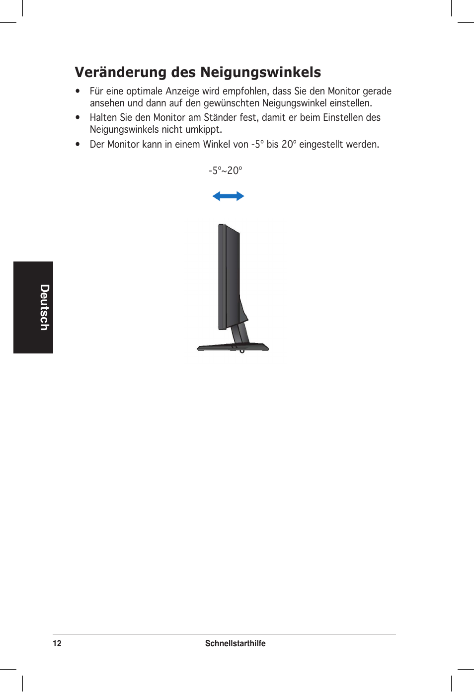 Veränderung des neigungswinkels | Asus vw192 User Manual | Page 14 / 86