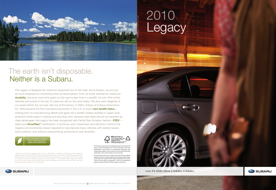 2010 legacy, The earth isn’t disposable. neither is a subaru | Subaru Legacy 3.6R Premium User Manual | Page 20 / 20