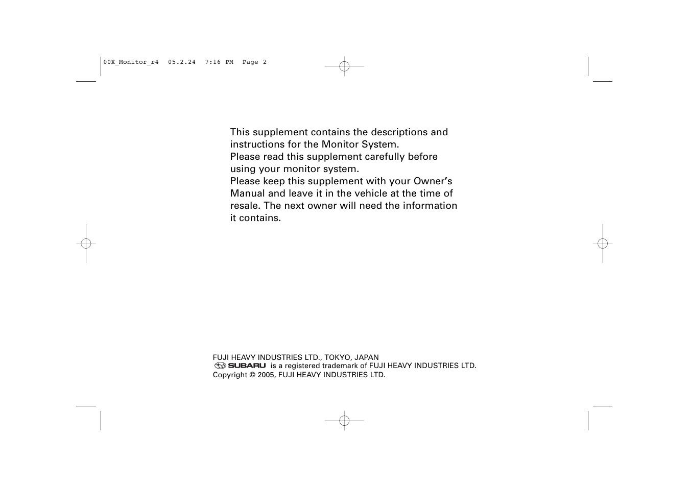 Subaru Monitor User Manual | 42 pages