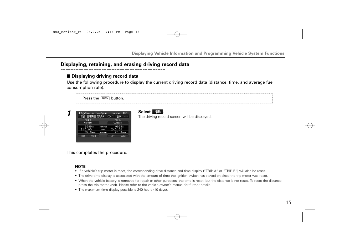 Displaying driving record data | Subaru Monitor User Manual | Page 12 / 42