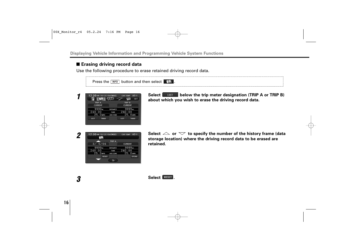 Erasing driving record data | Subaru Monitor User Manual | Page 15 / 42