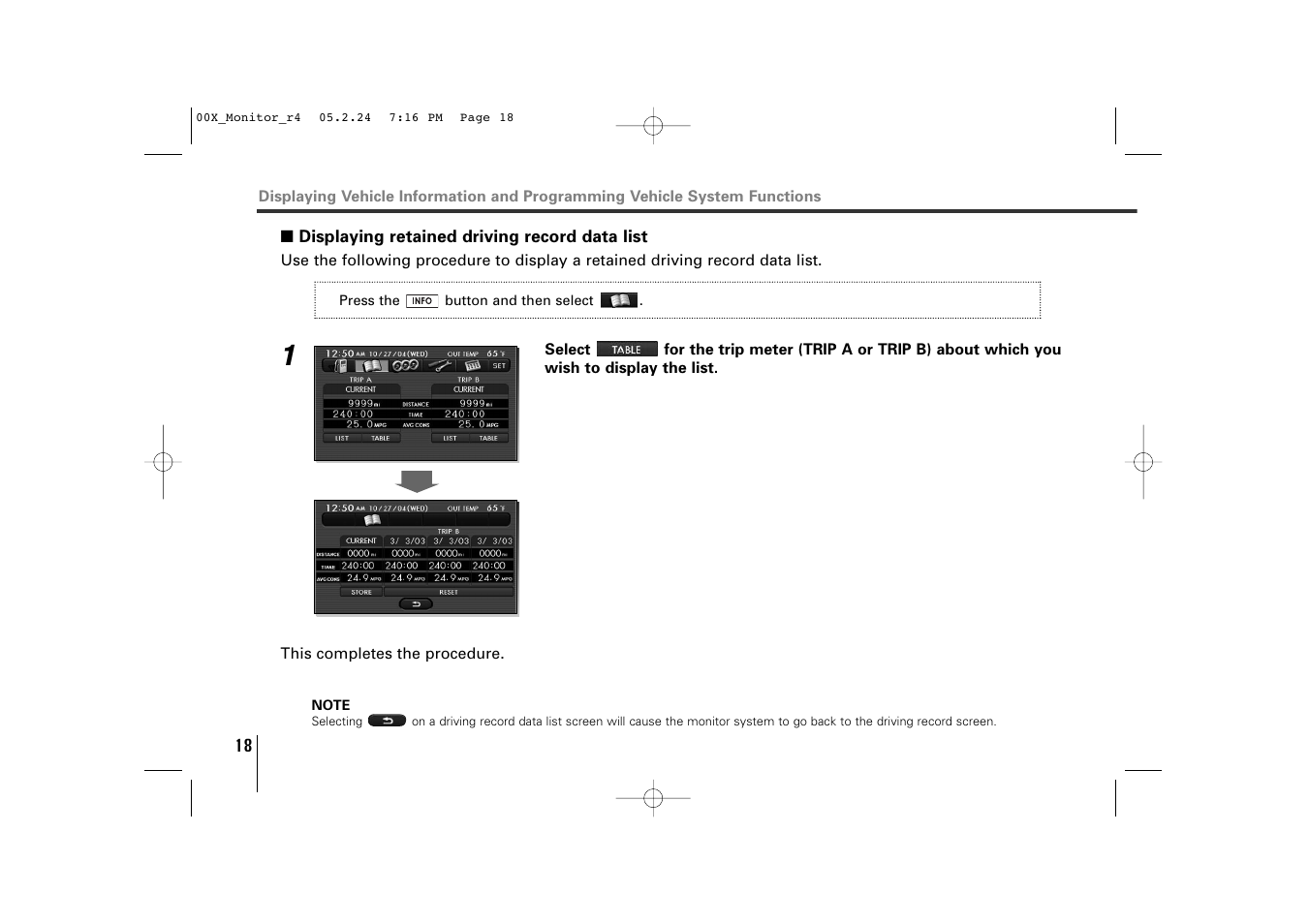 Displaying retained driving record data list | Subaru Monitor User Manual | Page 17 / 42