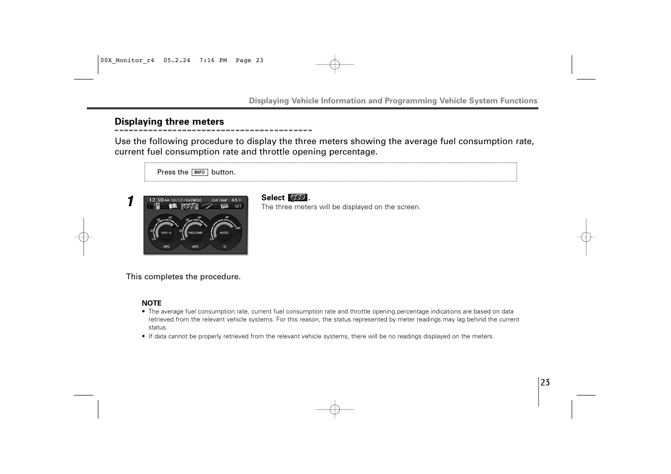Displaying three meters | Subaru Monitor User Manual | Page 22 / 42