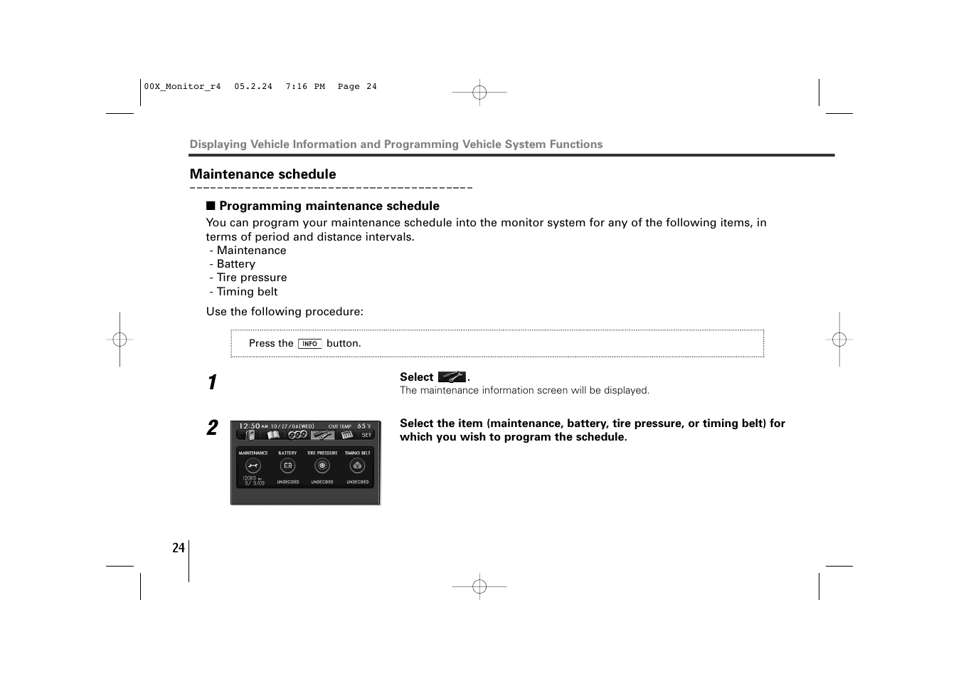 Maintenance schedule, Programming maintenance schedule | Subaru Monitor User Manual | Page 23 / 42