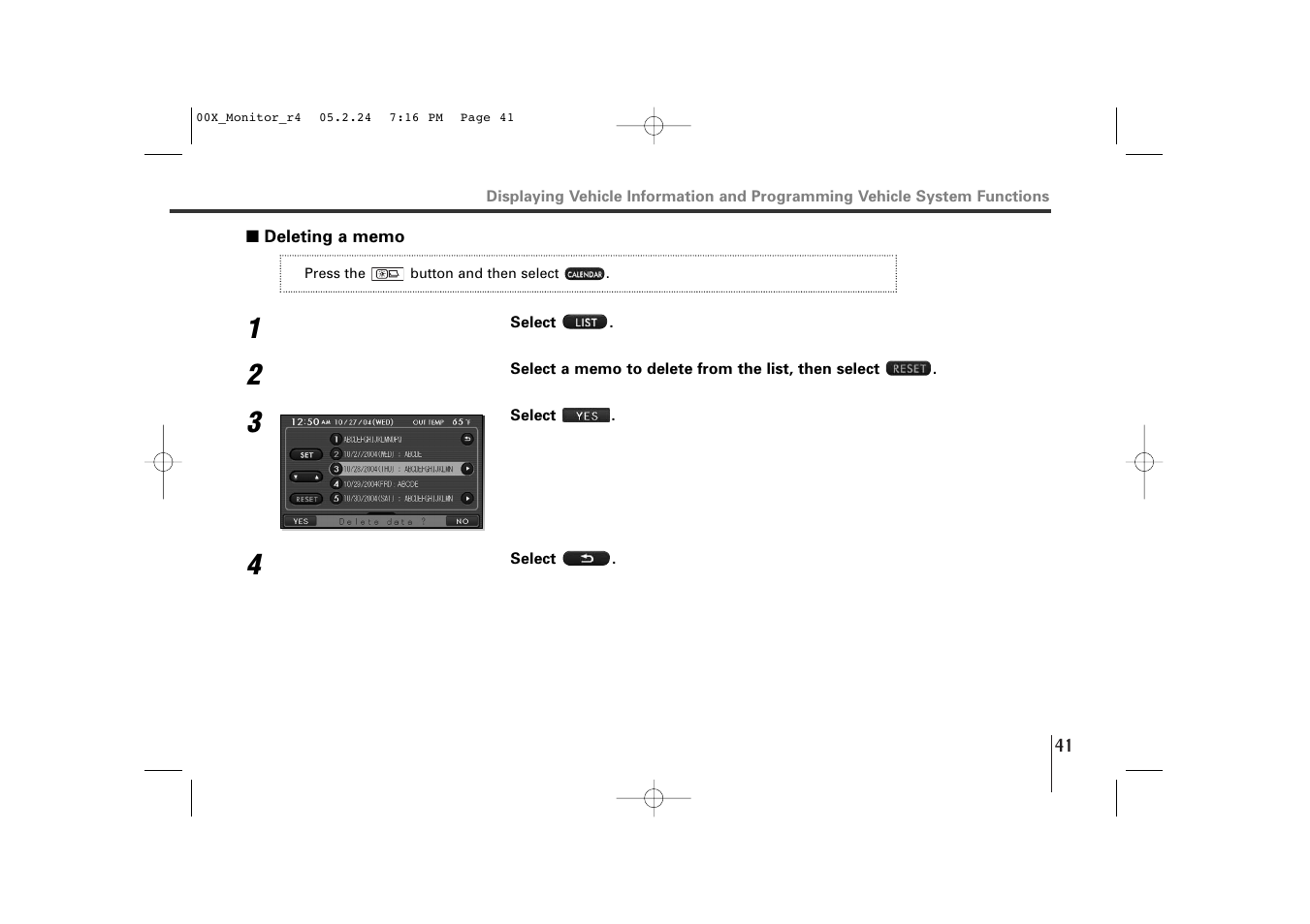 Deleting a memo | Subaru Monitor User Manual | Page 40 / 42