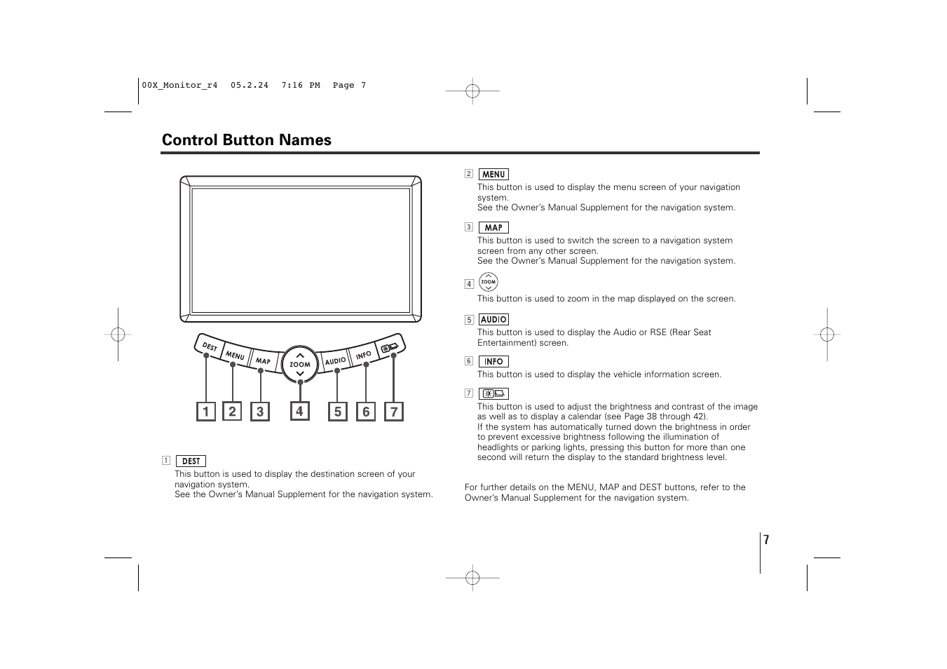 Control button names | Subaru Monitor User Manual | Page 6 / 42