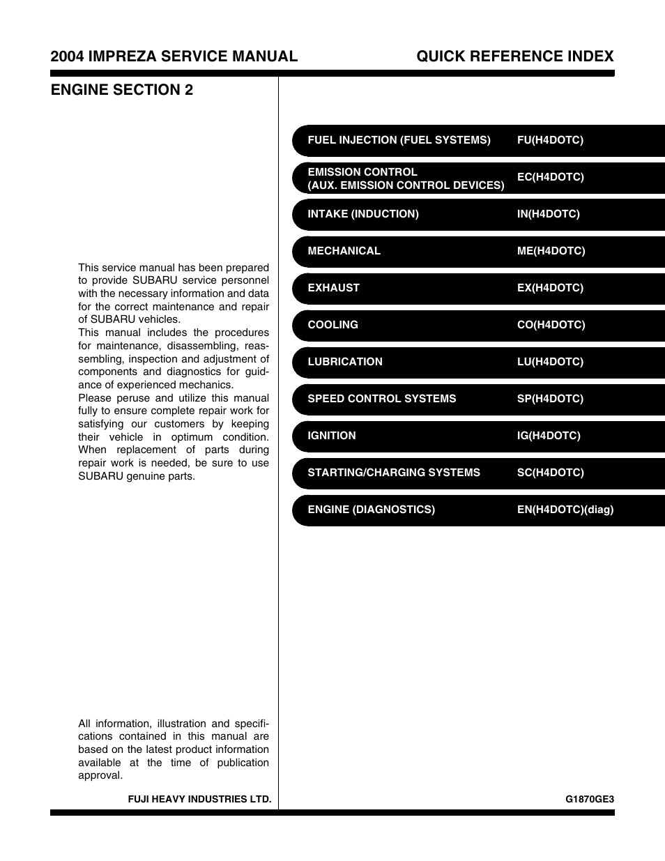 Subaru Impreza 2004 User Manual | 56 pages