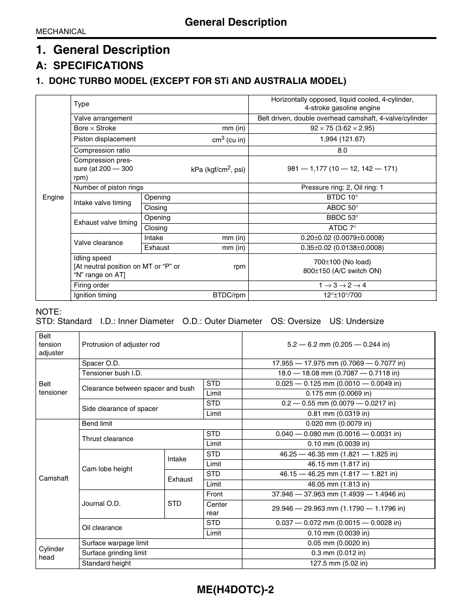 General description, A: specifications, Me(h4dotc)-2 | Subaru Impreza 2004 User Manual | Page 3 / 56