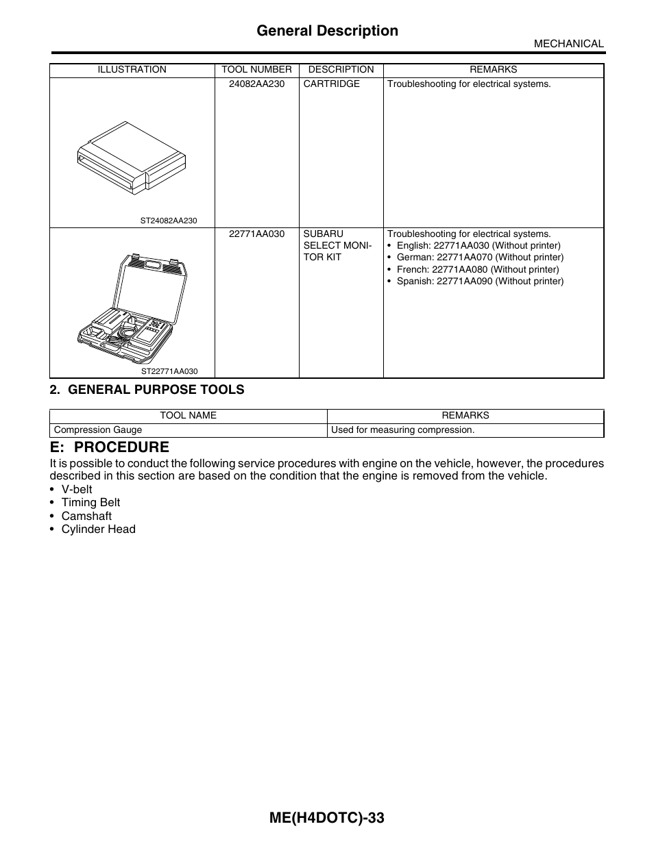 E: procedure, Me(h4dotc)-33, General description | Subaru Impreza 2004 User Manual | Page 34 / 56