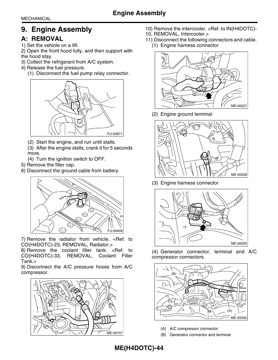 Engine assembly, A: removal, Me(h4dotc)-44 | Subaru Impreza 2004 User Manual | Page 45 / 56