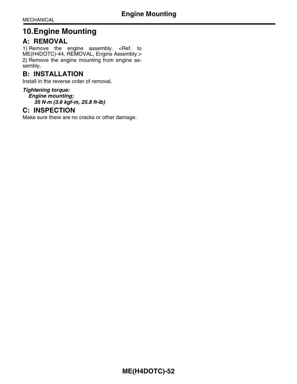 Engine mounting, A: removal, B: installation | C: inspection | Subaru Impreza 2004 User Manual | Page 53 / 56