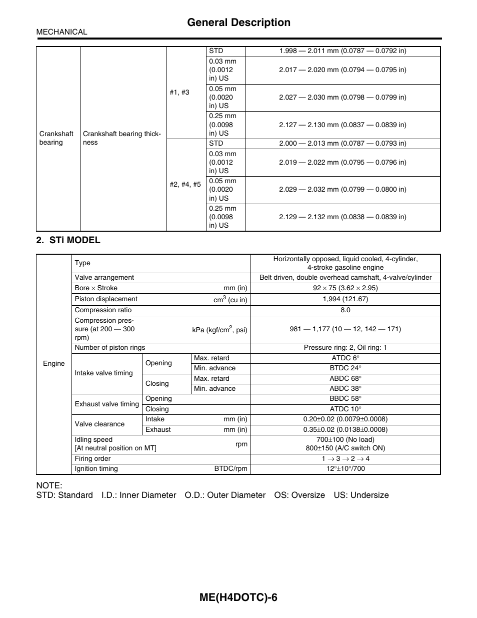 Me(h4dotc)-6, General description, Sti model | Subaru Impreza 2004 User Manual | Page 7 / 56