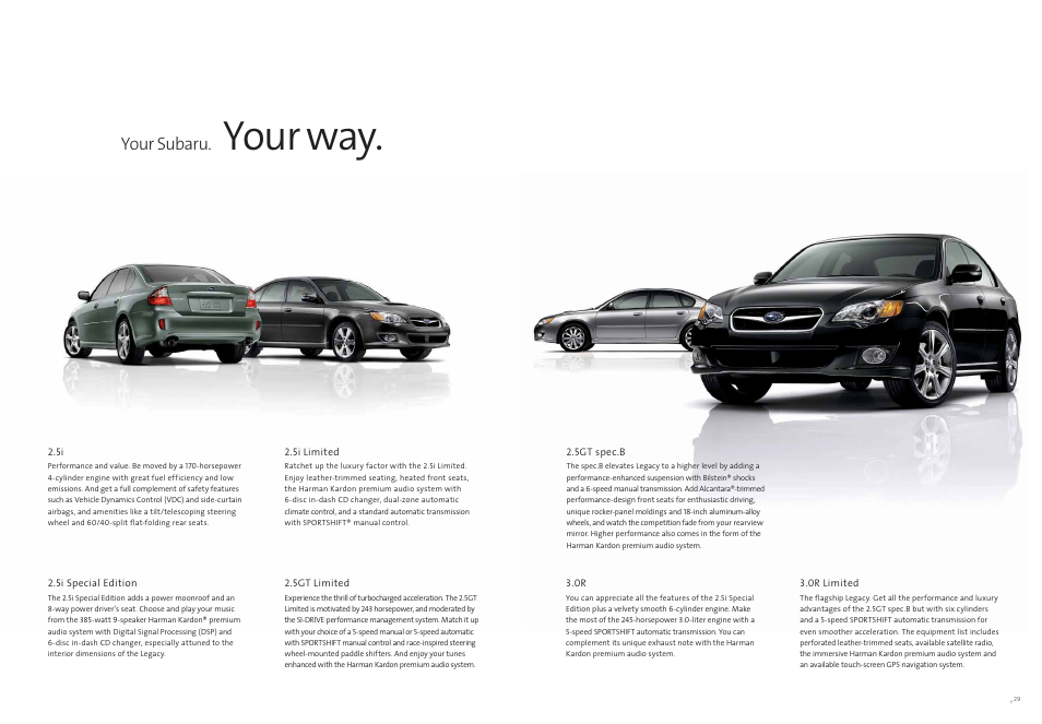 Your way, Your subaru | Subaru Legacy 3.0R Limited User Manual | Page 14 / 19