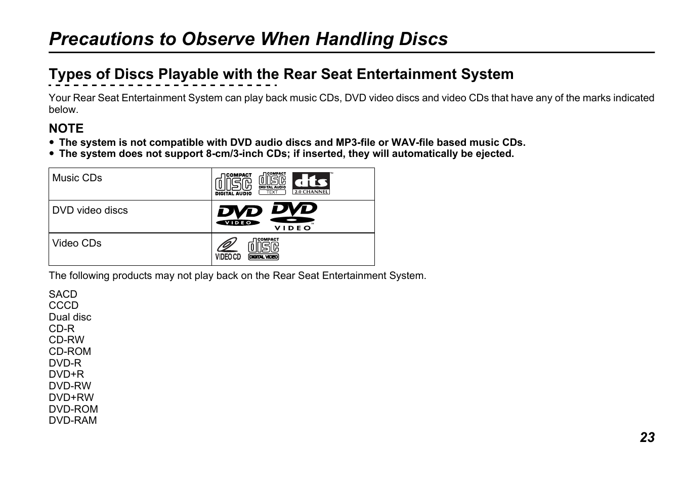 Precautions to observe when handling discs, System | Subaru B9 TRIBECA User Manual | Page 24 / 59