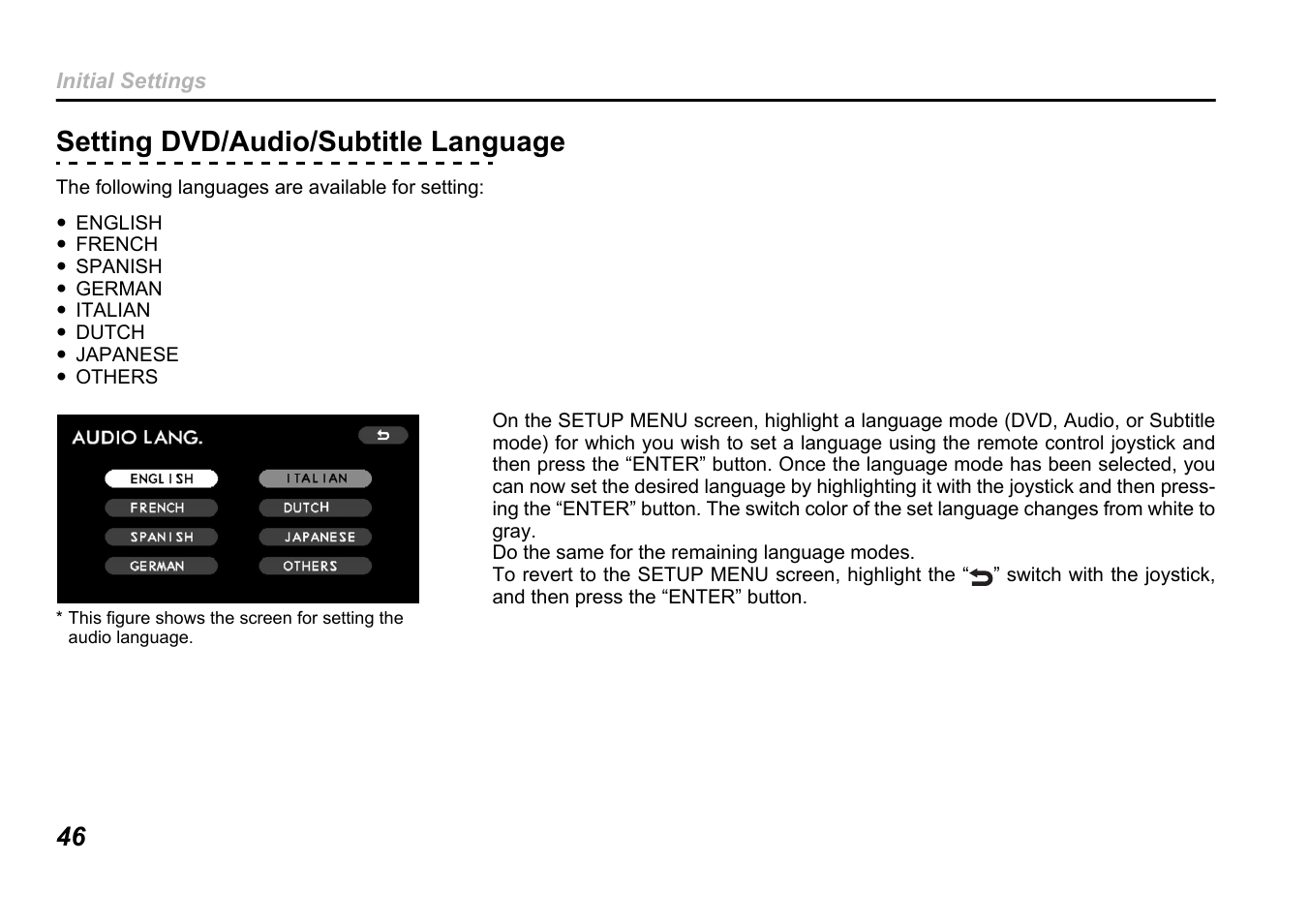 Setting dvd/audio/subtitle language | Subaru B9 TRIBECA User Manual | Page 47 / 59