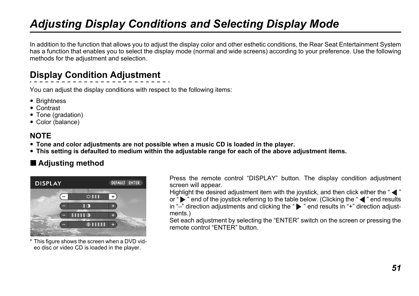 Display condition adjustment, Adjusting method | Subaru B9 TRIBECA User Manual | Page 52 / 59