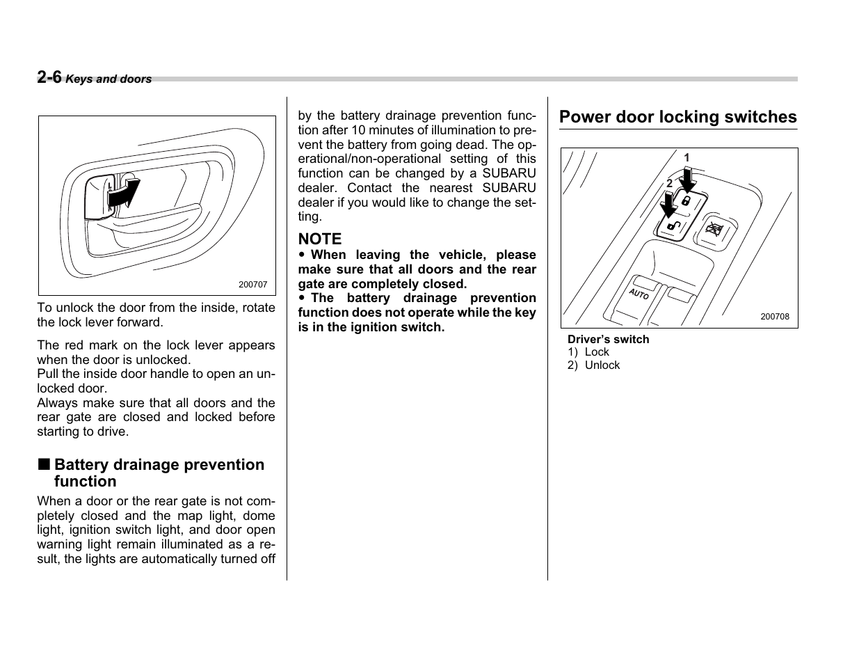 Power door locking switches | Subaru A3100BE User Manual | Page 100 / 376