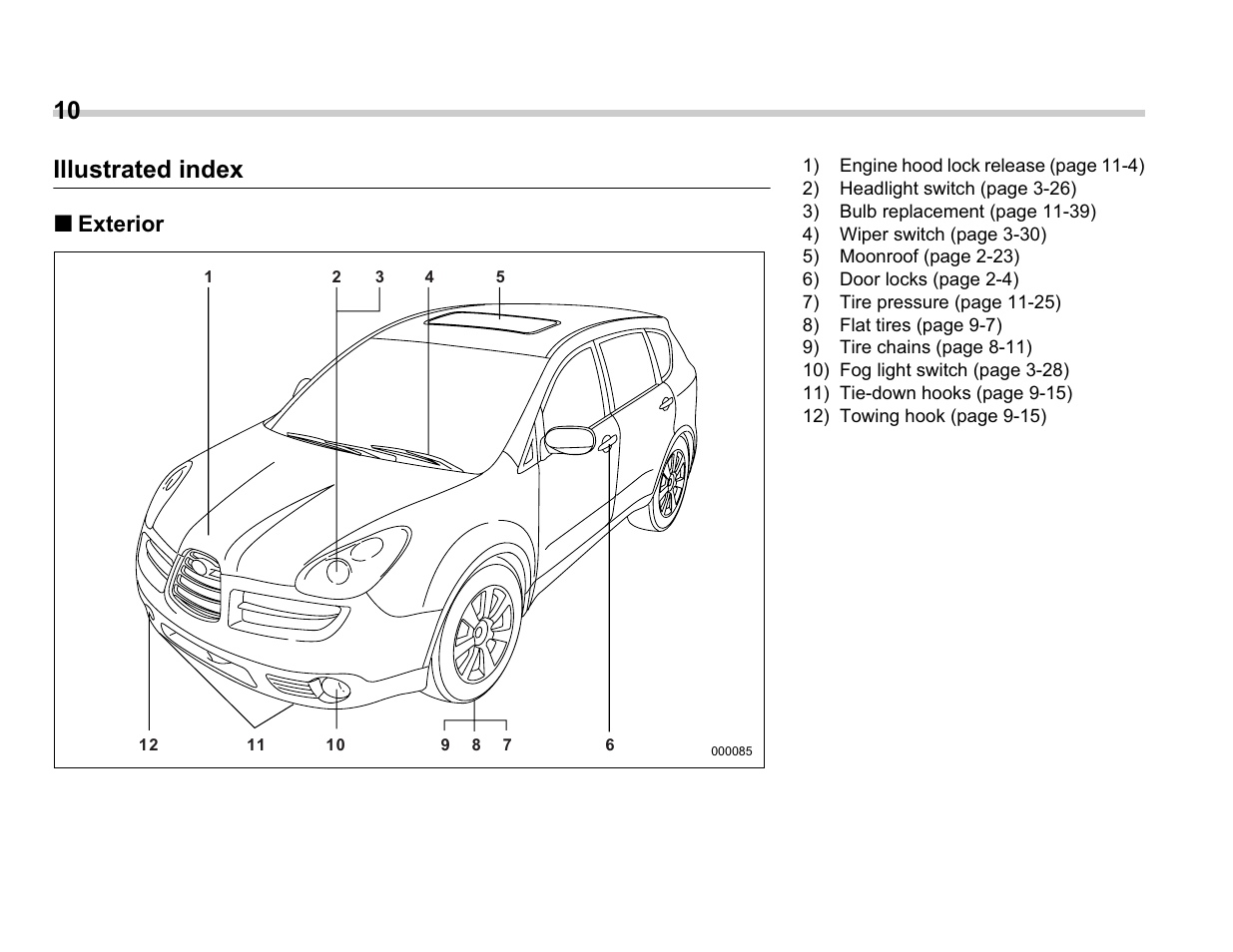 10 illustrated index, Exterior | Subaru A3100BE User Manual | Page 12 / 376