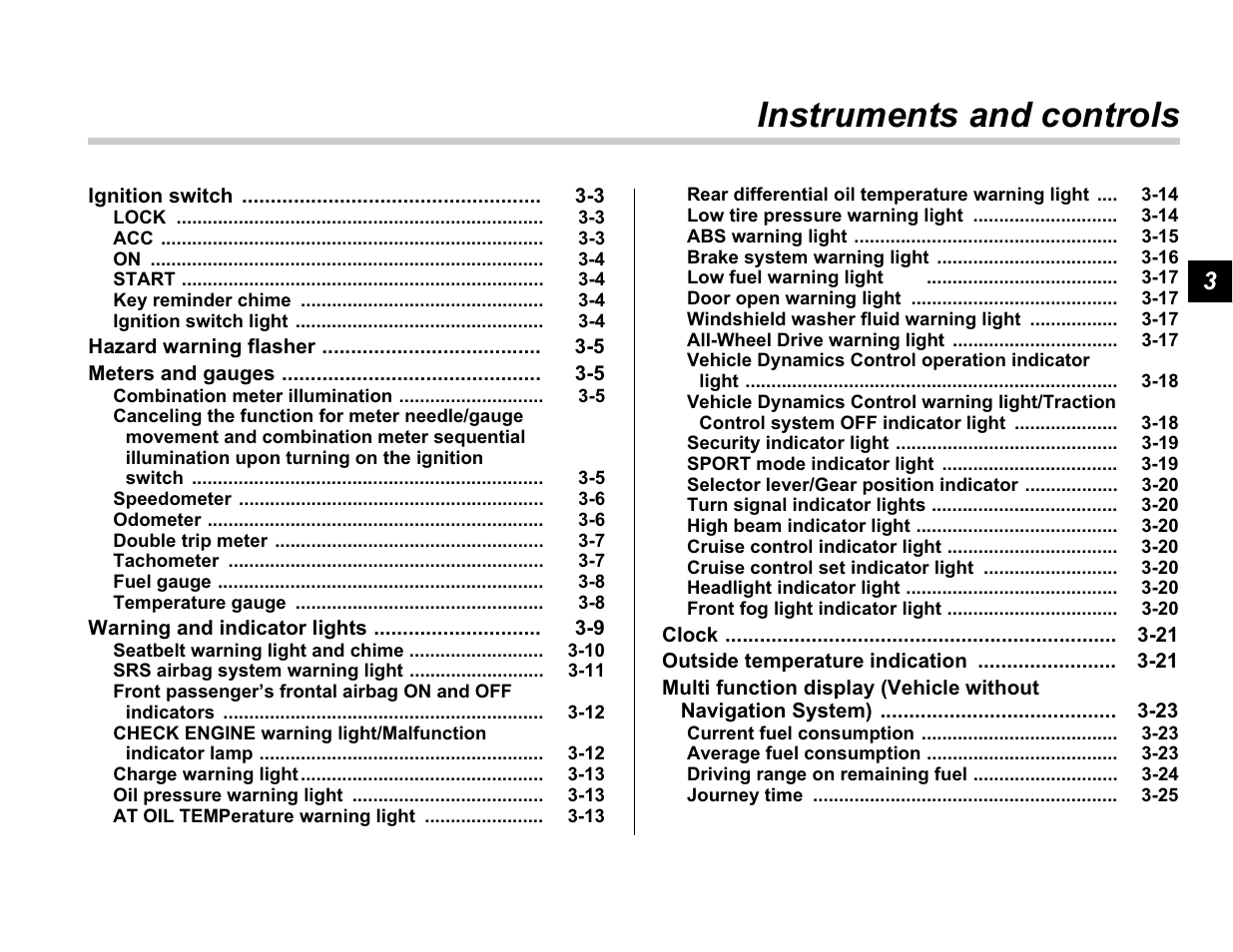 Instruments and controls | Subaru A3100BE User Manual | Page 121 / 376