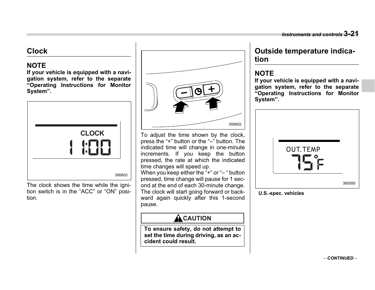 Clock, Outside temperature indica- tion | Subaru A3100BE User Manual | Page 141 / 376