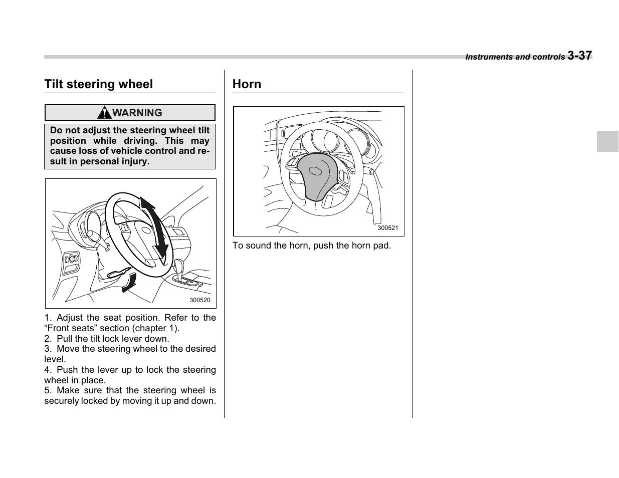 37 tilt steering wheel, Horn | Subaru A3100BE User Manual | Page 157 / 376