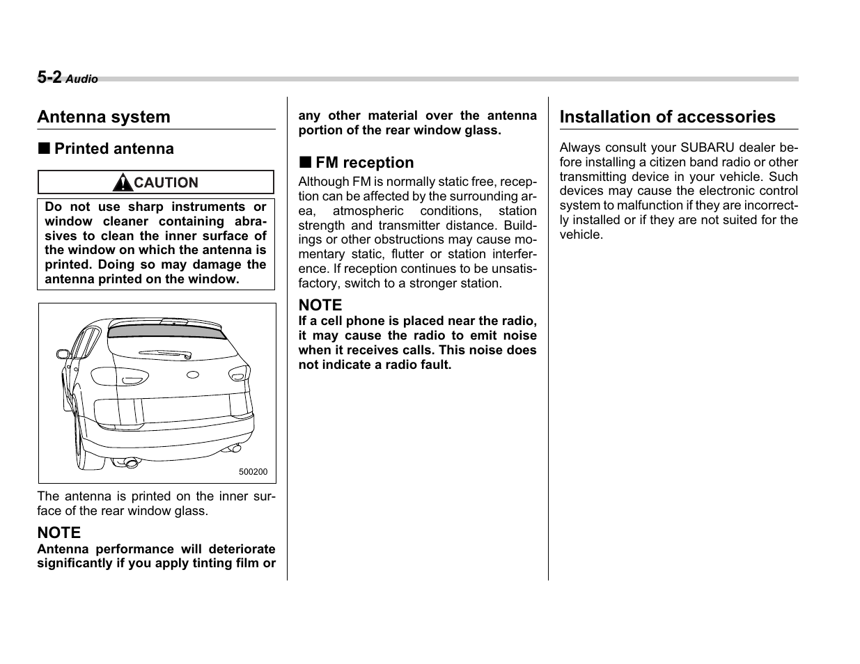 Antenna system, Installation of accessories | Subaru A3100BE User Manual | Page 172 / 376