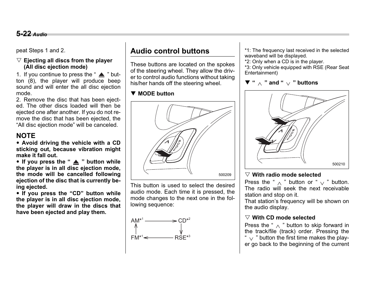Audio control buttons | Subaru A3100BE User Manual | Page 192 / 376