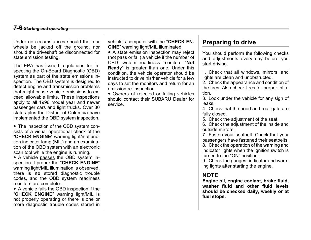 Preparing to drive | Subaru A3100BE User Manual | Page 220 / 376