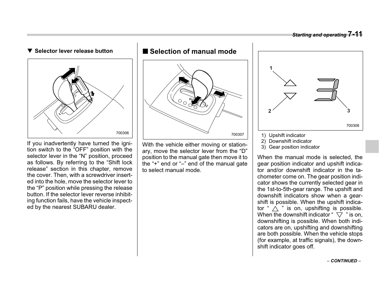 Selection of manual mode | Subaru A3100BE User Manual | Page 225 / 376