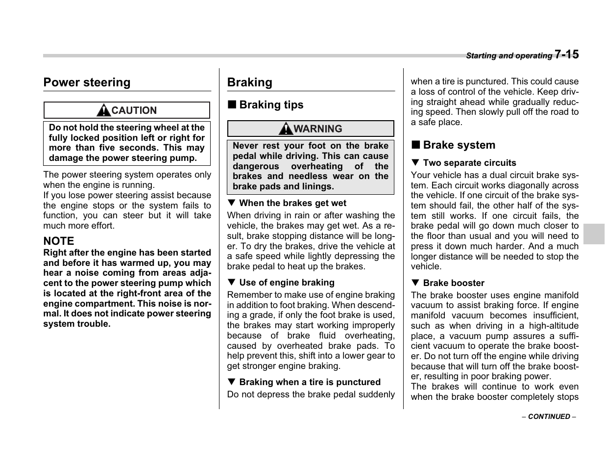 Power steering, Braking | Subaru A3100BE User Manual | Page 229 / 376