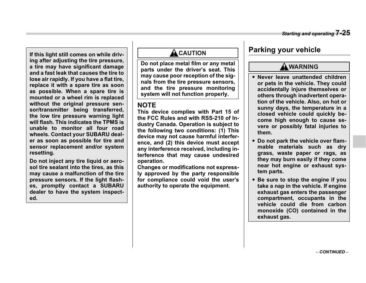 Parking your vehicle | Subaru A3100BE User Manual | Page 239 / 376