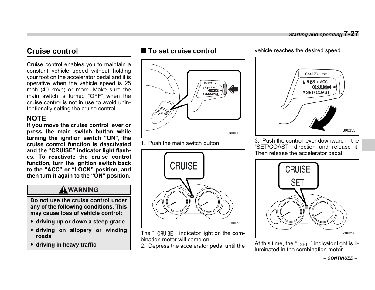 Cruise control | Subaru A3100BE User Manual | Page 241 / 376