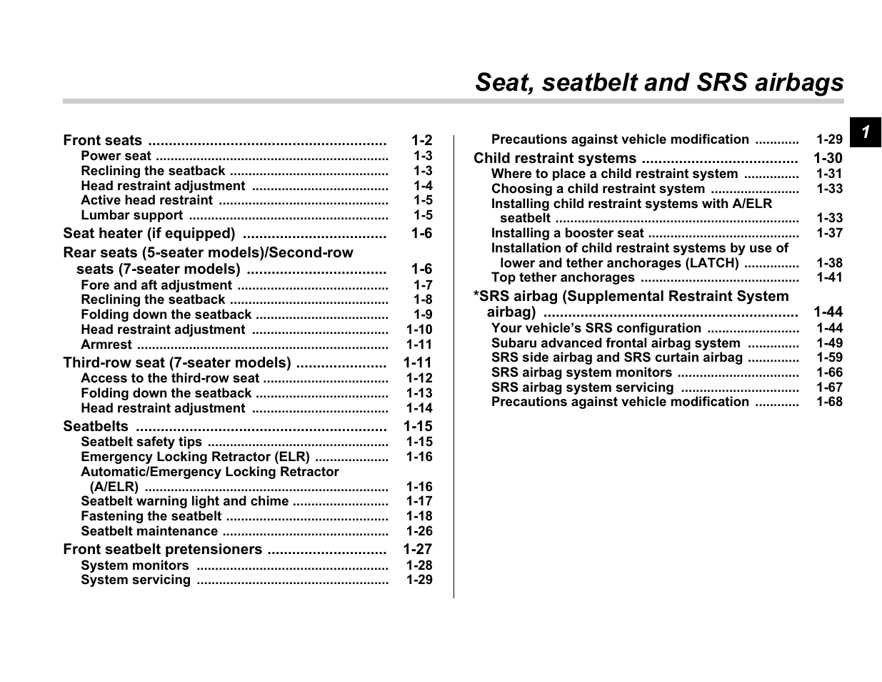 Seat, seatbelt and srs airbags | Subaru A3100BE User Manual | Page 25 / 376