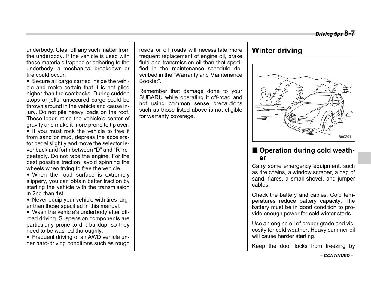 Winter driving | Subaru A3100BE User Manual | Page 251 / 376