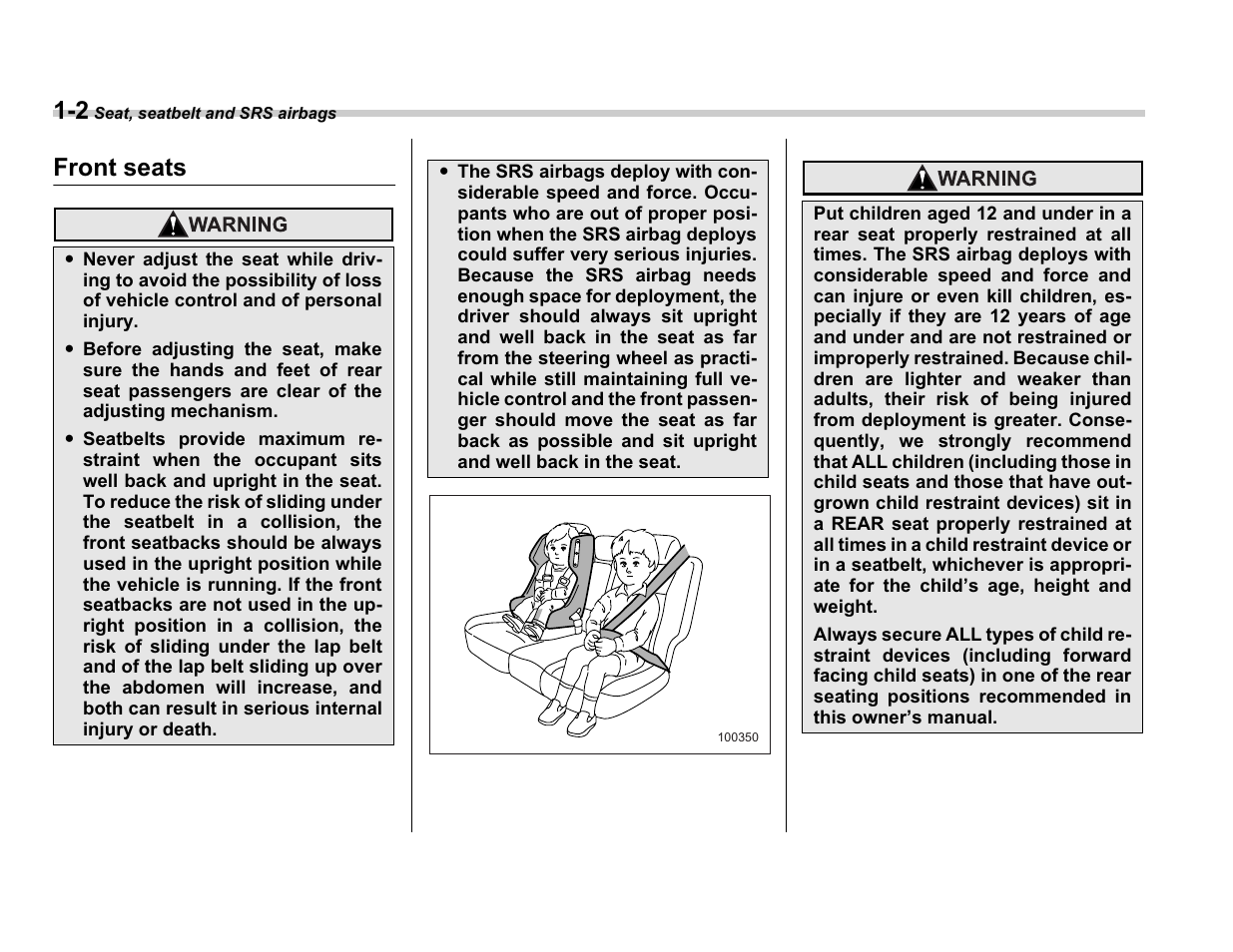 Front seats | Subaru A3100BE User Manual | Page 26 / 376