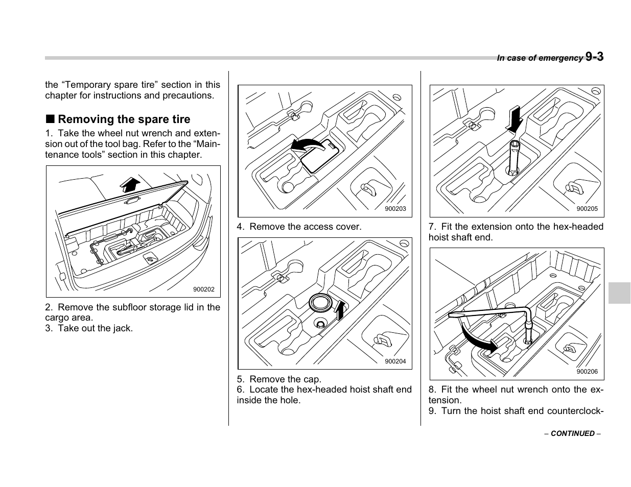 Removing the spare tire | Subaru A3100BE User Manual | Page 273 / 376