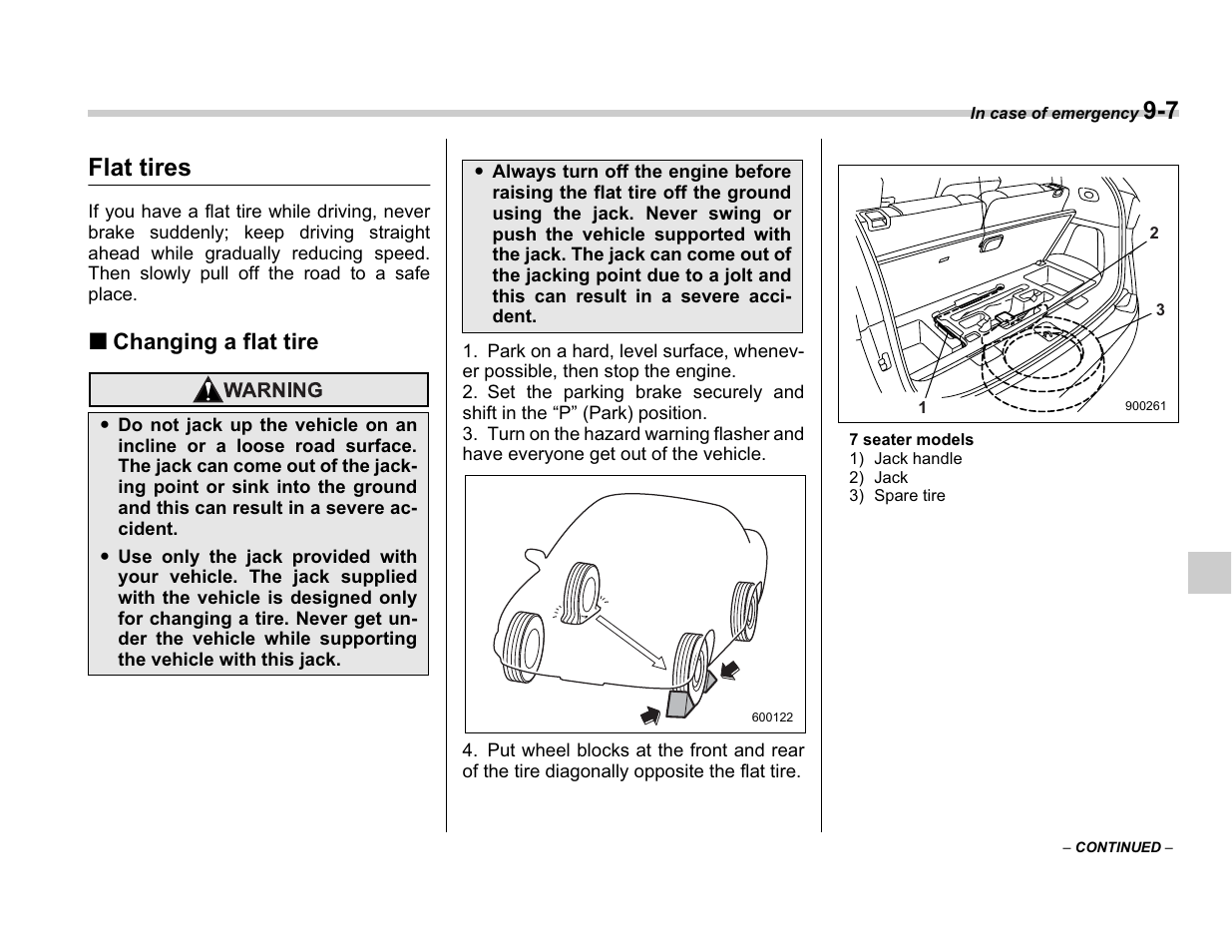 Flat tires, Changing a flat tire | Subaru A3100BE User Manual | Page 277 / 376