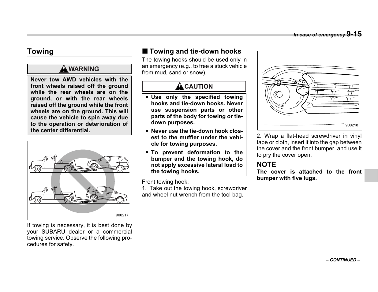 Towing | Subaru A3100BE User Manual | Page 285 / 376