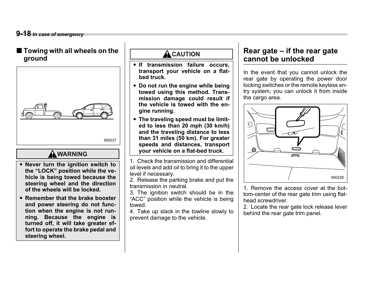 Rear gate – if the rear gate cannot be unlocked | Subaru A3100BE User Manual | Page 288 / 376