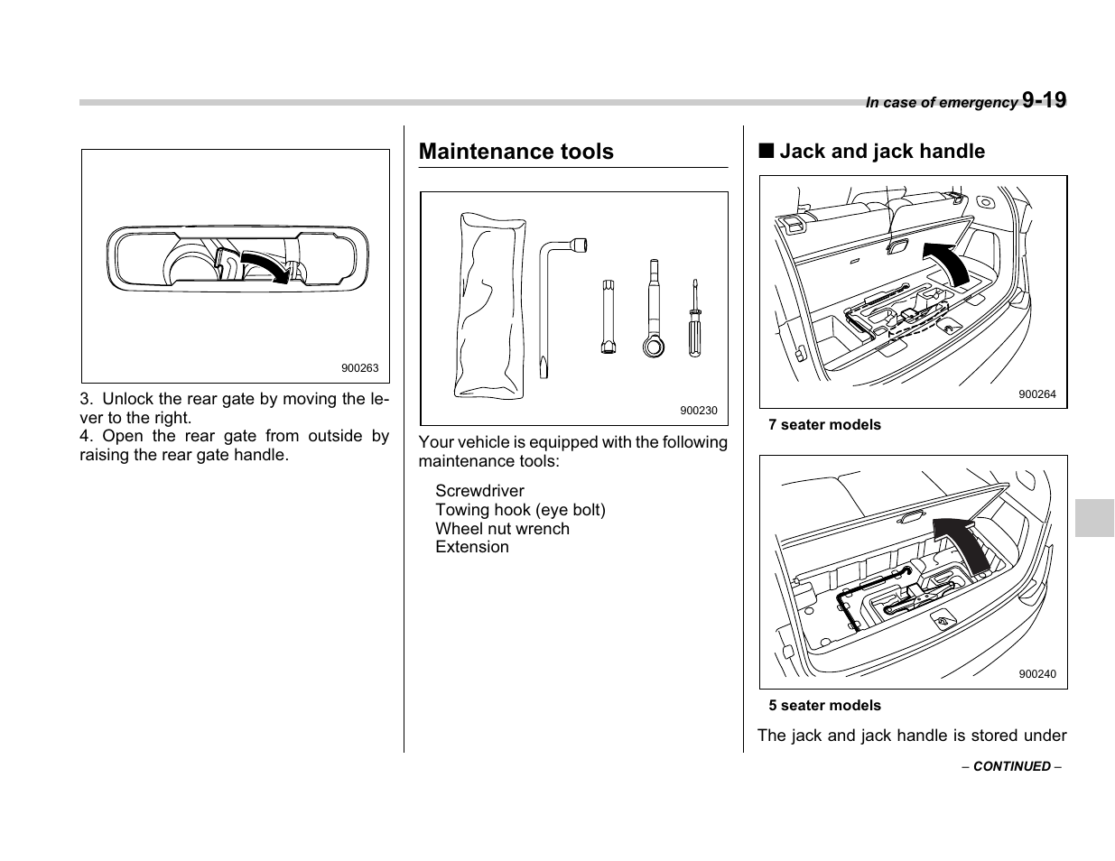 Maintenance tools, Jack and jack handle | Subaru A3100BE User Manual | Page 289 / 376