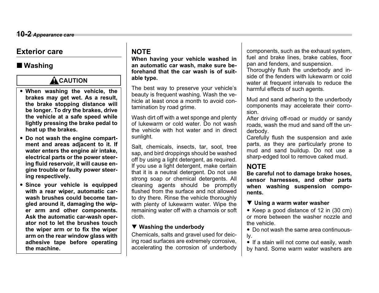 Exterior care | Subaru A3100BE User Manual | Page 292 / 376