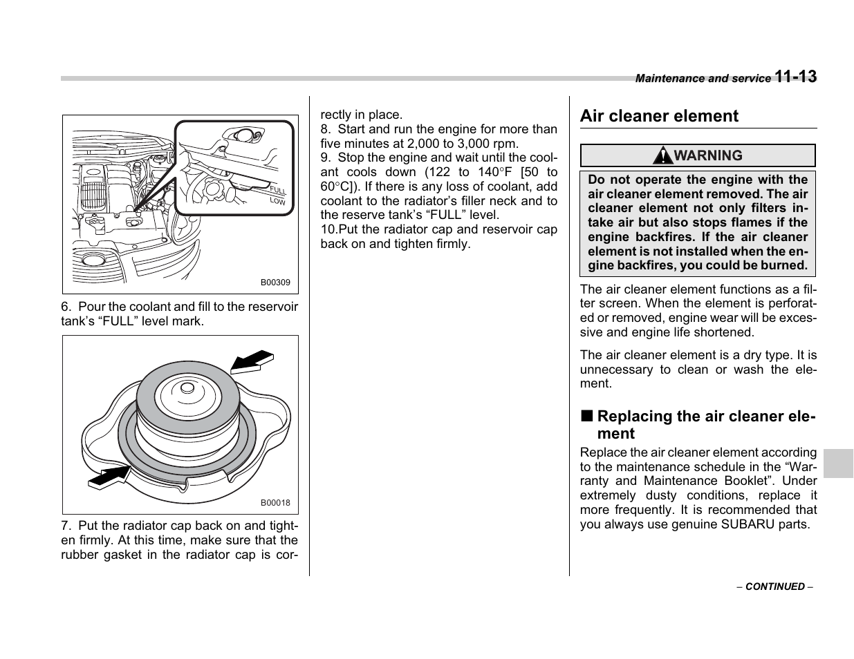 Air cleaner element | Subaru A3100BE User Manual | Page 309 / 376