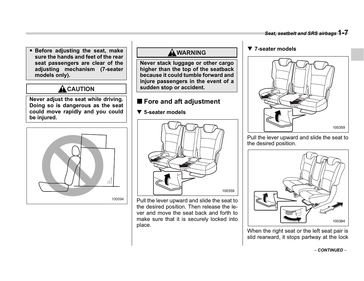 Fore and aft adjustment | Subaru A3100BE User Manual | Page 31 / 376